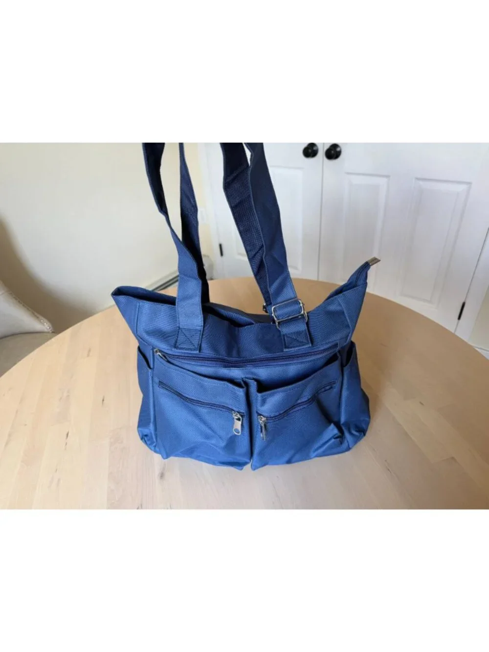 Waterproof Nylon Travel Tote Laptop Work Bag Navy Blue Multi Pocket Organizer